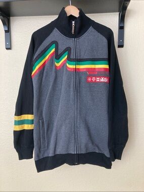 Vintage Mecca USA Track Jacket 3XL Rasta Stripe Grey Y2K Baggy Hip Hop Fleece